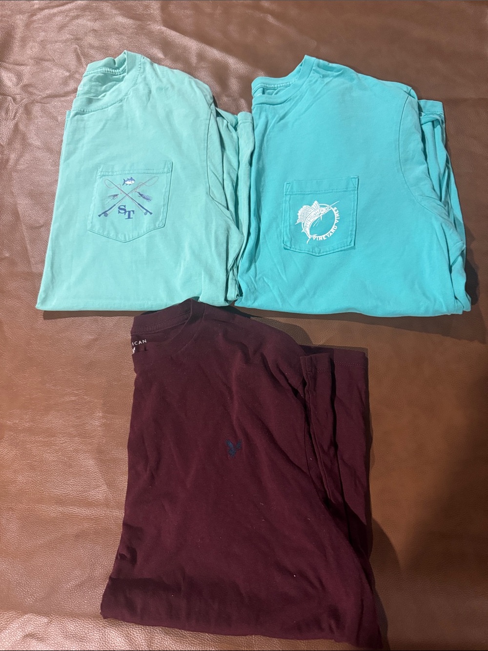 Short Sleeve Pocket Bundle Tees in Aqua, Turquoise & Maroon (ST, VV, AE)